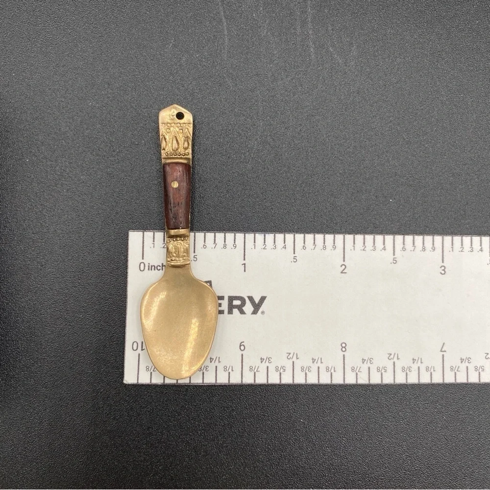 Vintage Bronze and Wood Tiny Spoon 2.5in